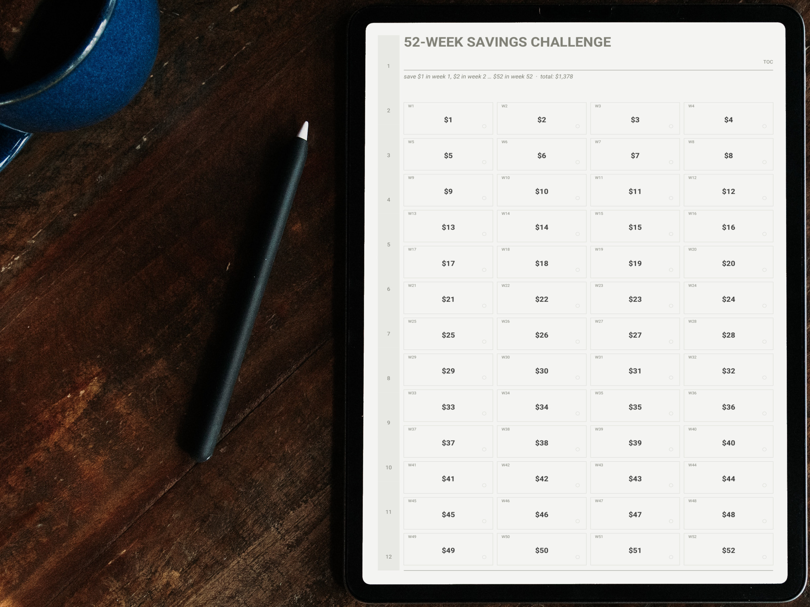 52 weeks savings challenge page