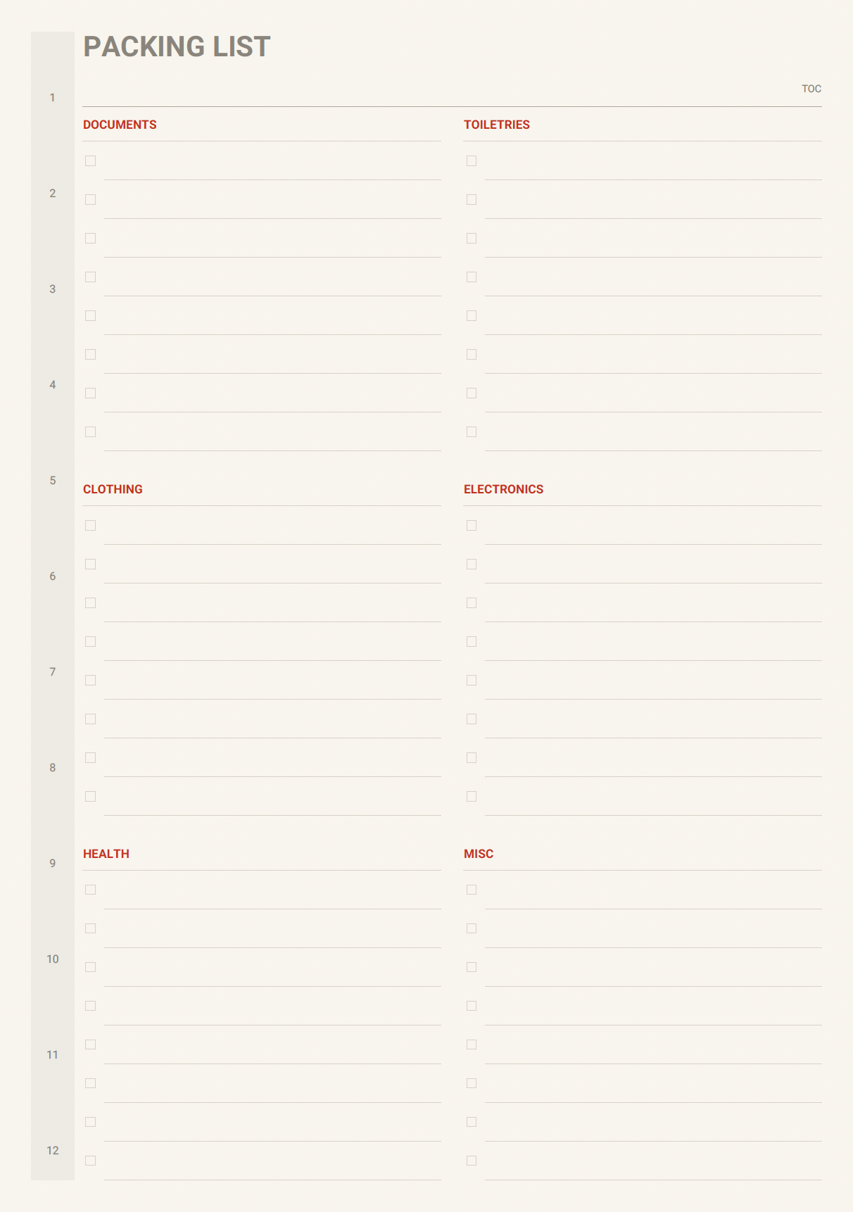 Packing list page